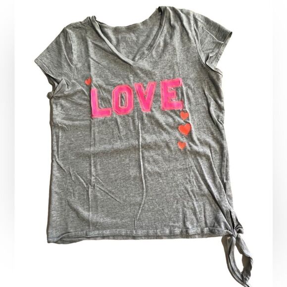 🌴 Children’s Place LOVE Graphic Tee Girls Large 10/12 Heather Grey - Picture 1 of 7